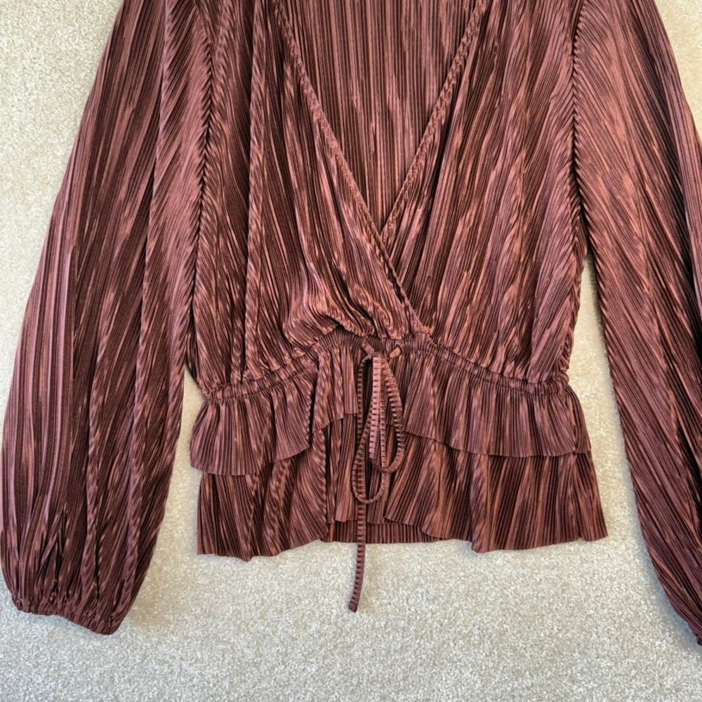 ZARA Brown Blouse Top Size Small Pleated Work Special Occassion - Picture 5 of 8
